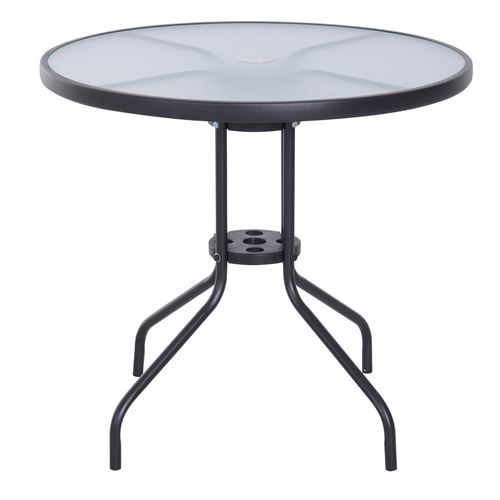 Outsunny Table ronde bistro de jardin dim. Ø 80 x 72H cm espace installation parasol acier époxy noir plateau verre trempé - vue 1