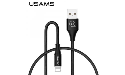 Câble Usams Lightning USB tressé nylon noir 1,2 mètre