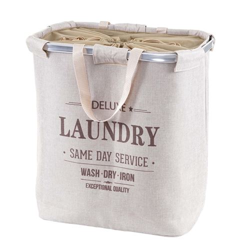 Collecteur de linge sale MENDLER HWC-C34 2 compartiments 54x52x32cm 89l beige