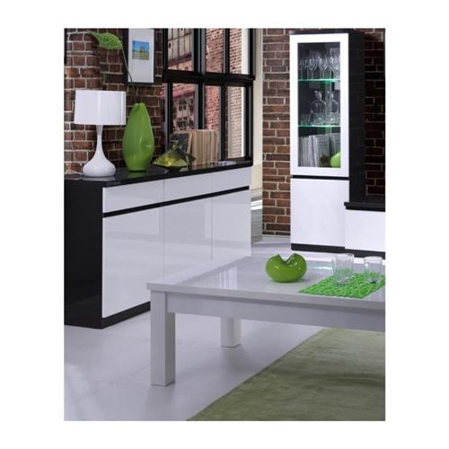 Buffet, bahut, enfilade 3 portes et 3 tiroirs FABIO. Noir et blanc laqué high gloss
