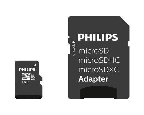 Carte mémoire Philips Class 10 Micro SDHC UHS-I 32 Go avec Adaptateur micro SD Noir