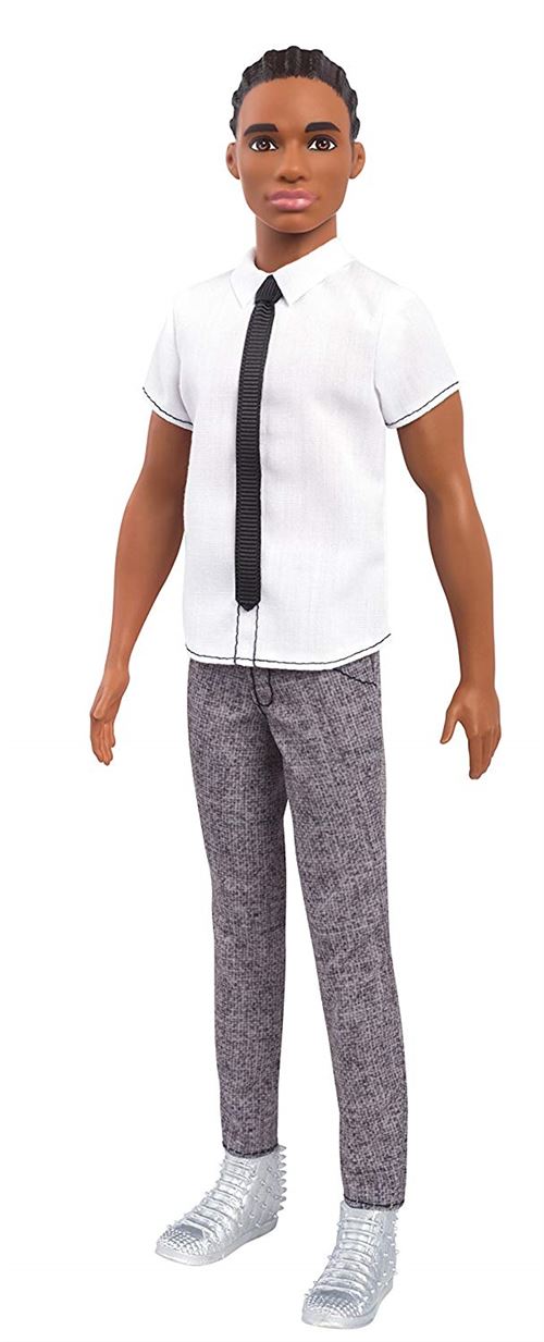 Barbie Fashionistas poupée Mannequin Ken #10 Brun avec Chemise à Manches Courtes Blanche, Cravate, Pantalon Gris, Chaussures Blanches, Jouet pour Enfant, FNH42