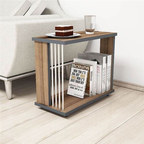 HOMEMANIA Table Basse Nicol Porte-Revues, Livres - pour Salon, Canapé - Noyer, Anthracite, Blanc en Bois, 50 x 24 x 42 cm