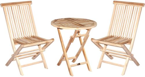CHICREAT - Ensemble 3 pièces pour balcon en teck chaise pliante table pliante ronde Ø 60 cm ensemble bistro 3 pièces en teck