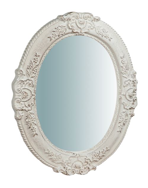 Miroir Mural À Accrocher En Bois Finition Blanche Vieillie L40Xpr2, 5Xh32 Cm Made In Italy