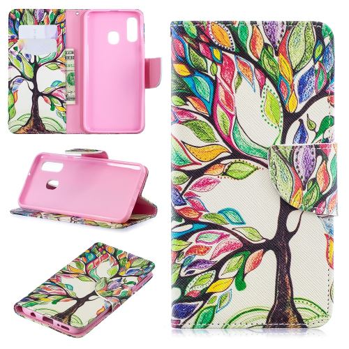 Etui en PU impression de motifs arbre colorisé pour votre Samsung Galaxy A40