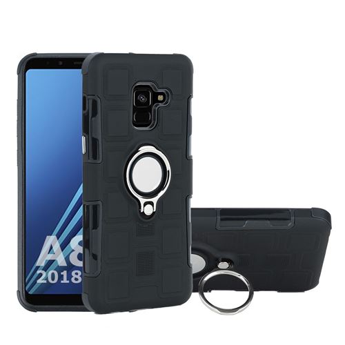 Coque en TPU hybride géométrique avec support voiture bague de montage noir pour votre Samsung Galaxy A8 (2018)