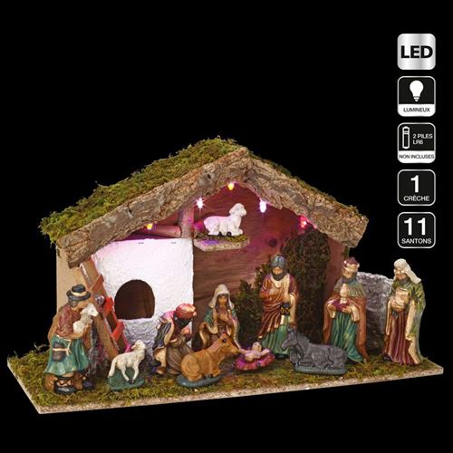 Crèche de noël - LED - 11 santons en porcelaine