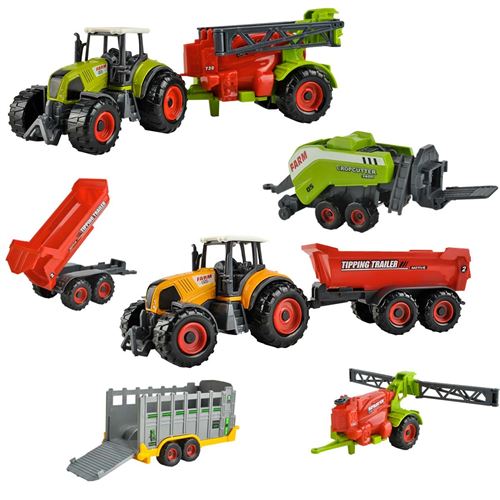 ISO TRADE FARM Coffret jeu 6 engins agricoles jouets enfants tracteurs remorques