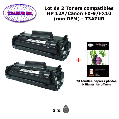 2 Toners génériques Canon FX10 pour imprimante Canon Fax L100, L120, L140, L160, L95 +20f PPA6 -T3AZUR