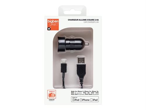 Chargeur allume-cigare usb 2.4a charge rapide + câble micro-usb 1m