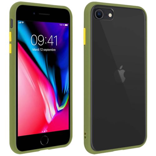 Coque pour iPhone 7/8/SE 2020 Dos Translucide Contour Coloré Mate Rigide - Vert Kaki