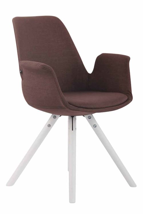 Chaise de salle à manger PRINCE Tissu Pieds forme ronde Blanc - Siège Marron