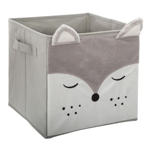 Bac de rangement en velours - Renard - 29 x 29 x 29 cm - Gris