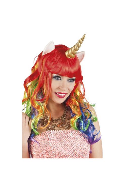 Perruque Licorne Multicolore Avec Corne Et Oreilles - Multicolores - Taille Unique