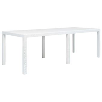 Table De Jardin Blanc 220x90x72 Cm Plastique Aspect De Rotin