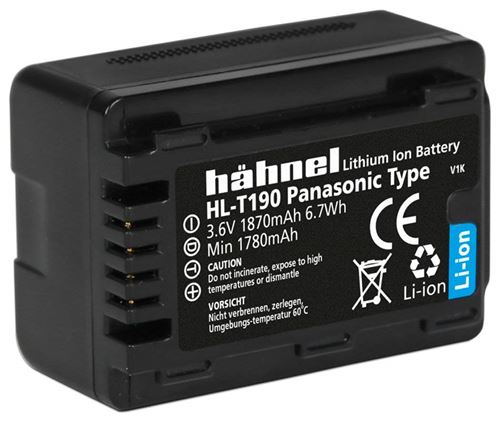 Hähnel 10001695 HL de T190 Batterie Li-Ion pour Panasonic Caméscope de séries HC V/VX/W/WX (3,6 V, 1870 mAh Noir