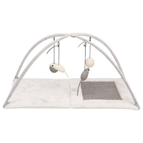Trixie Gris Tapis Griffoir - 60 X 33 X 42 Cm - Avec Jouets Suspendus A Un Fil - Clair - Pour Chat