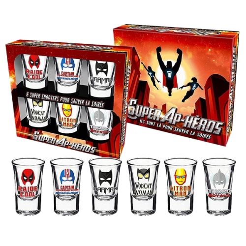 Verres shooters super héros humoristiques (6 pièces) shot original