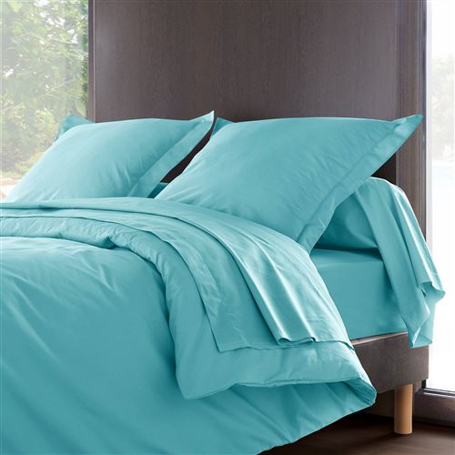 Drap percale Méline 2 LABELISSIM - Bleu Lagon - 180 x 290 cm