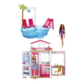 barbie maison avec piscine et 3 poupees poupee achat prix fnac