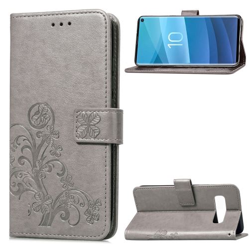 Etui en PU peuplement de trèfles gris pour votre Samsung Galaxy S10