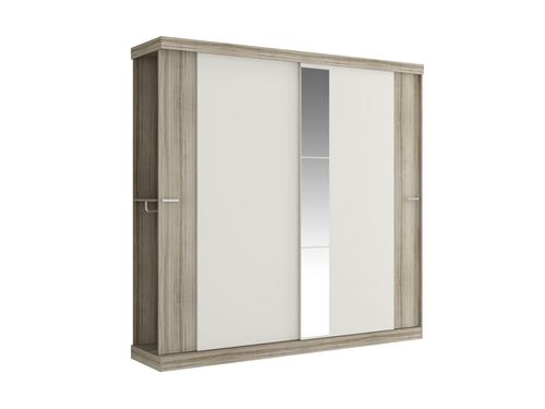 Armoire ADALRIK - 2 portes coulissantes - Avec miroir - L231cm - Chêne et Ivoire