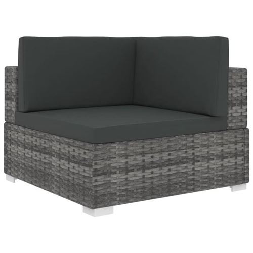 Chaise d'angle 1 pc et coussins R&eacute;sine tress&eacute;e Gris Vidaxl Gris