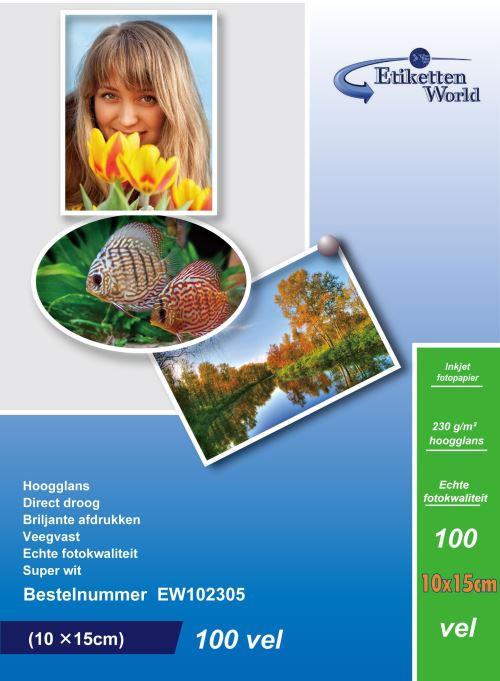 EtikettenWorld - 100 Feuilles Papier Photo 10 x 15 cm Premium Haute Brillance 230g