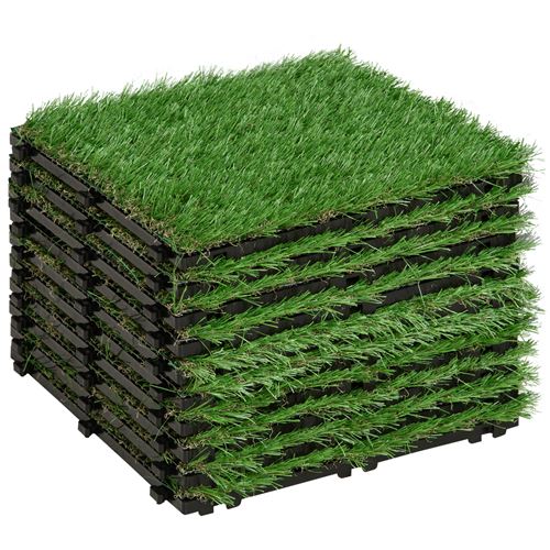 Gazon synthétique artificiel set de 10 dalles carreaux 30 x 30 cm épaisseur confort 3,5 cm à emboîter vert
