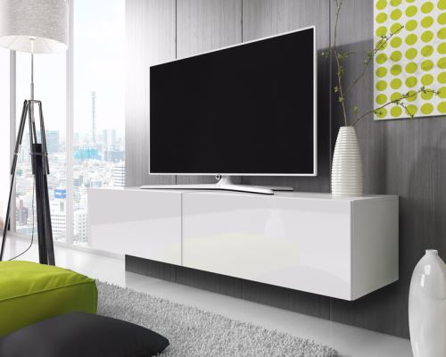 Point meuble TV suspendu (200 cm) – blanc mat / blanc brillant