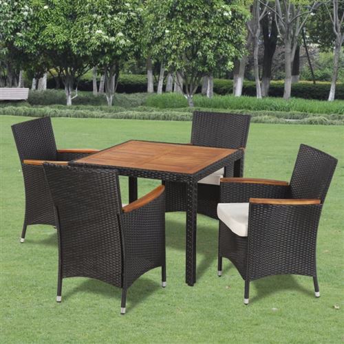 Vidaxl salon de jardin 5 pcs avec coussins r&eacute;sine tress&eacute;e noir 41307