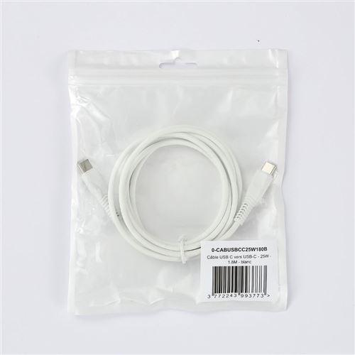 D2 Diffusion Blanc Câble Usb-C/Usb-C 2.0 Male/Male - 25W - Longueur 1.80M - En Sachet - Neuf - Image 2