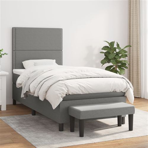 vidaXL Sommier à lattes de lit avec matelas Gris foncé 100x200cm Tissu3136494