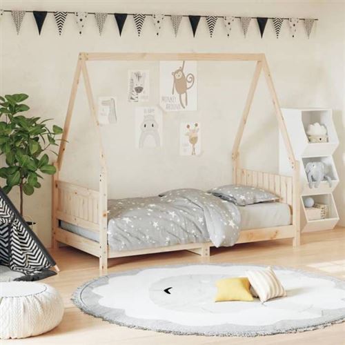 vidaXL Cadre de Lit pour Enfants, Lit Simple avec Sommier à Lattes, Meuble de Chambre à Coucher, Scandinave, Marron 80x160 834504