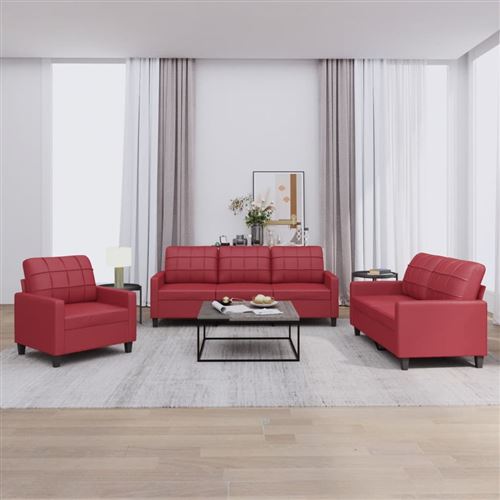 Non Communiqué Rouge Vidaxl Ensemble De Canapés 3 Pcs Et Coussins Bordeaux Similicuir