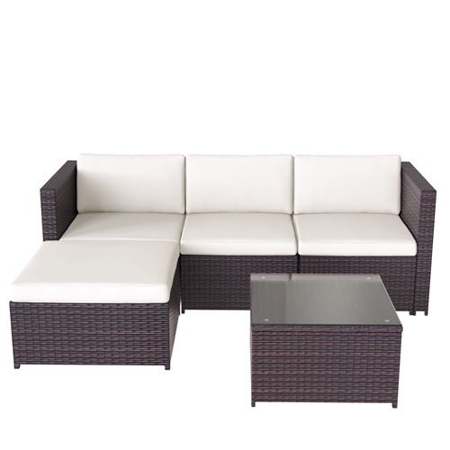 Ensemble de canapé de salon en poly rotin AEE Canapé table basse fauteuils 4 places marron