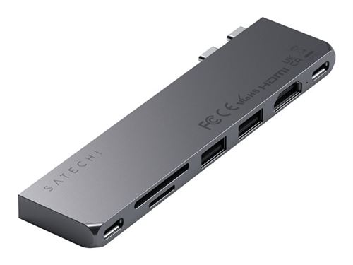 Adaptateur Slim Hub USB-C Pro 7 en 2 pour Apple MacBook Air Fin 2018/Fin 2020 / Mi 2019 / Mi 2022 / MacBook Pro Satechi ST-HUCPHSM Gris Anthracite - Satechi