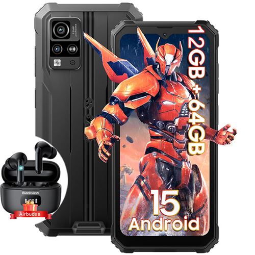 Blackview BV4800 SE Smartphone Incassable 6.56,5100mAh,12Go+64Go,Android 15 Dual SIM Noir avec Blackview Airbuds 8