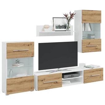 vidaXL Meubles TV et lumière LED 5 pcs chêne artisanal bois ingénierie, meuble TV, meuble de rangement multimédia, meuble de 3324234 - 1