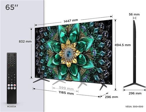 Téléviseur TCL 65Q6C 65 pouces QD Mini LED 4K HDR Google TV Dolby Atmos Noir