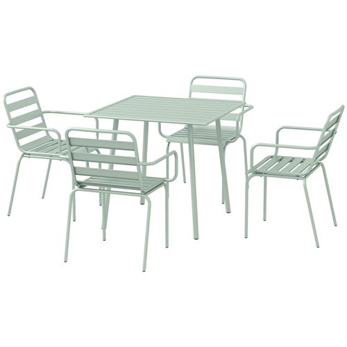 Salon de jardin 4 places 5 pièces - table à manger 4 chaises empilables - acier thermolaqué vert de gris