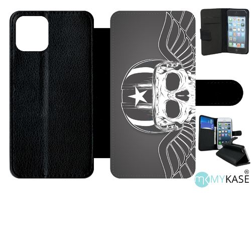 Etui My-Kase pour iPhone 11 Pro - skull fond marron - Simili-cuir Noir