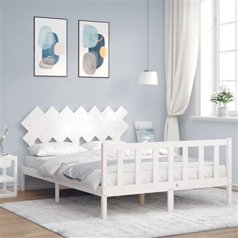 vidaXL Bedframe zonder matras massief grenenhout wit 140x190 cm3193447 - 1