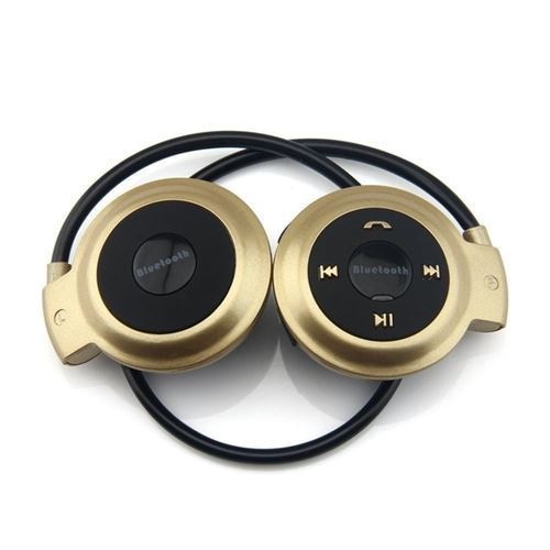 Casque Bluetooth Ecouteurs Sans Fil Fm Autonomie 10 Heures Batterie Lithium Or + SD 16Go