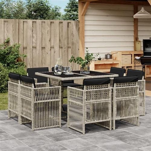 Non Communiqué Gris Vidaxl Ensemble À Manger De Jardin Avec Coussins 9 Pcs, Table Et Chaise De Terrasse, Meubles De Patio, Mobilier D'extérieur, 3211019
