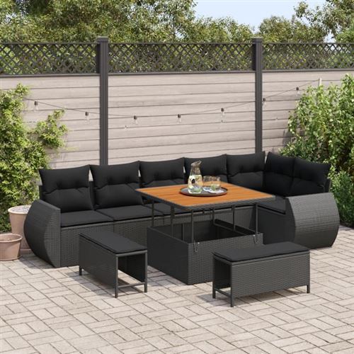 VIDAXL - Ensemble Canapés de Jardin - 9 Pièces - Noir - Image 2