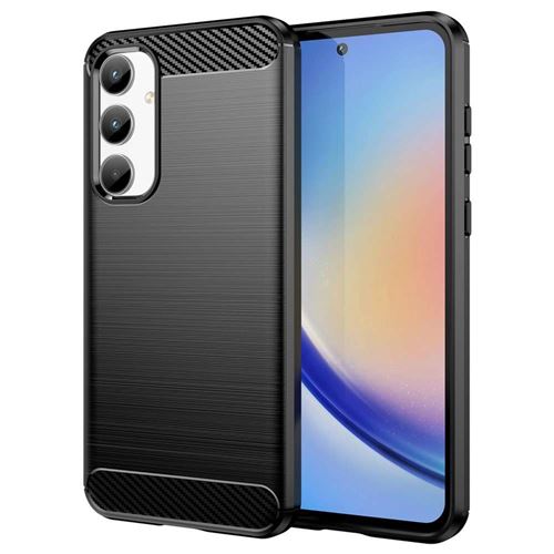 Coque pour Samsung Galaxy A35 5G - housse etui silicone gel carbone + verre trempe - NOIR - htdmobiles