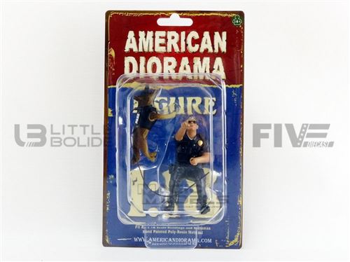 Voiture Miniature de Collection AMERICAN DIORAMA 1-18 - FIGURINES Policier et Chien K9 Unit - Unit II - Black - 38164