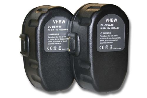 Vhbw 2x Batteries compatible avec Dewalt DW933, DW933K, DW934, DW934K-2, DW934K2, DW934K2H, DW936, DW936K outil électrique (3000 mAh, NiMH, 18 V)